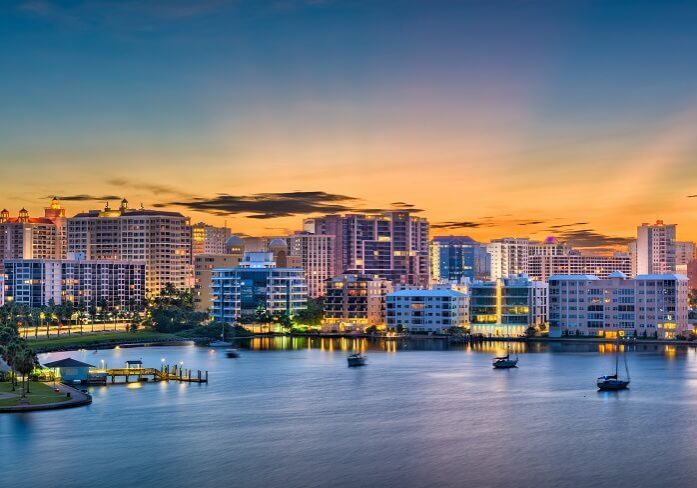 Sarasota, Florida, USA downtown skyline on the bay.